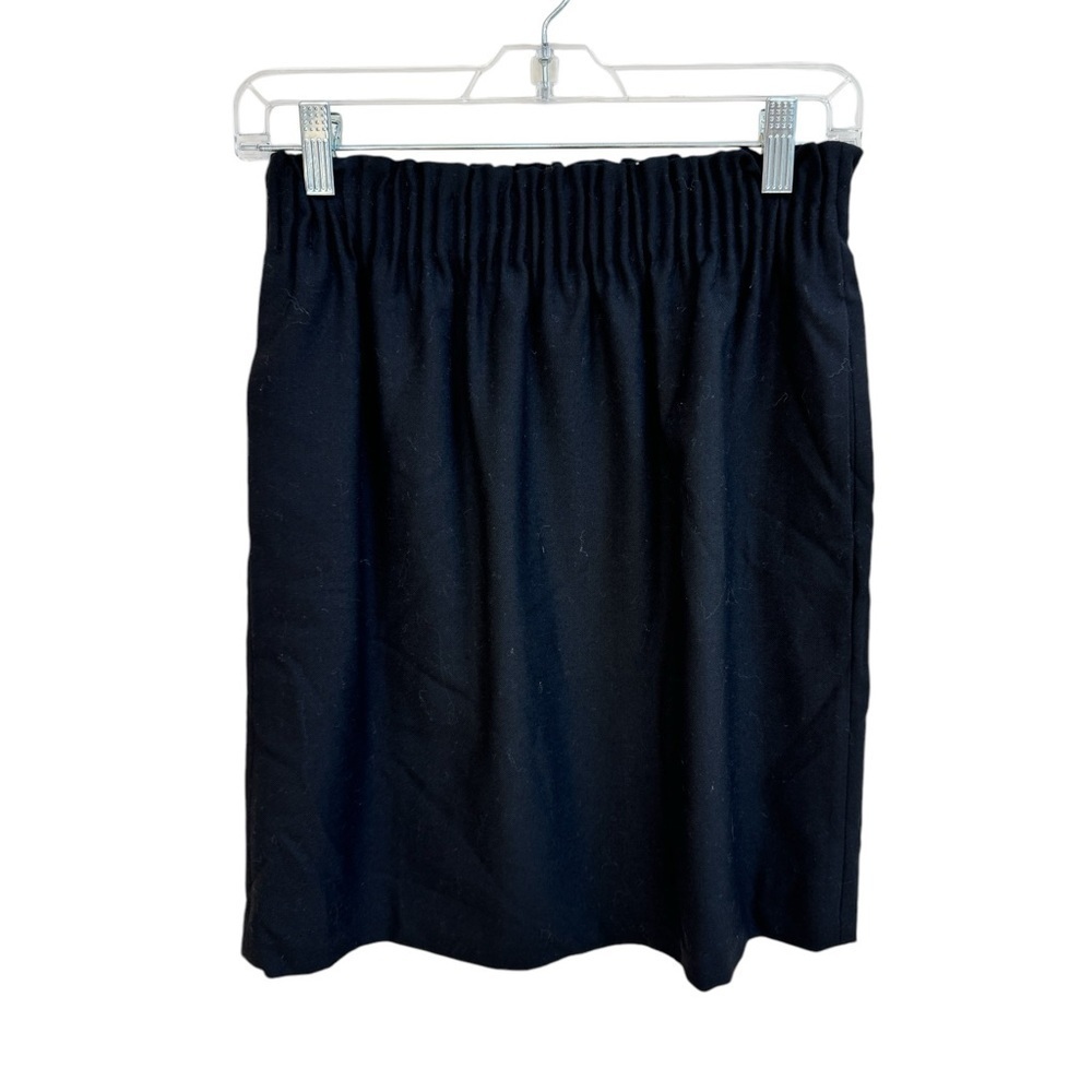 J Crew Black Wool Blend Paper Bag Elastic Waist Womens Size 0 Mini Skirt Pull On
